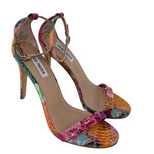 Steve Madden Stecy Ankle Strap High Heels Snakeskin Stiletto Sandals 8.5M